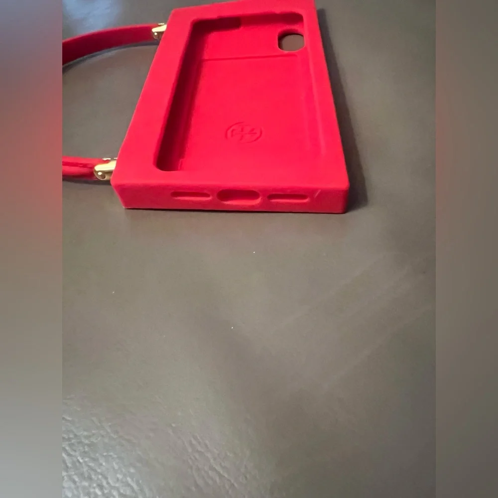 Tory Burch Red Phone Case with Gold Accents